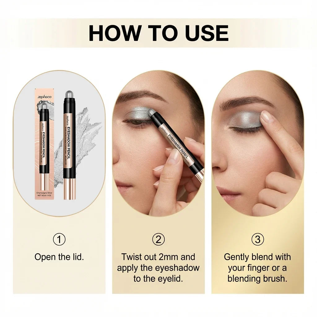 Zephoco Pearl Eyeshadow Stick – Champagne Silver Shimmer