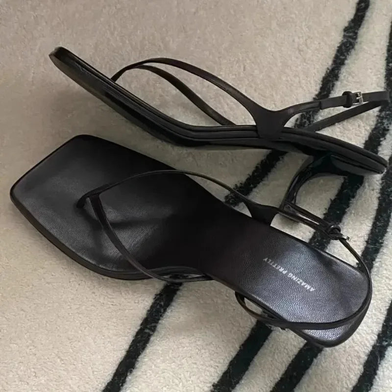 Women's Square Toe Kitten Heel Sandals – Retro French Style