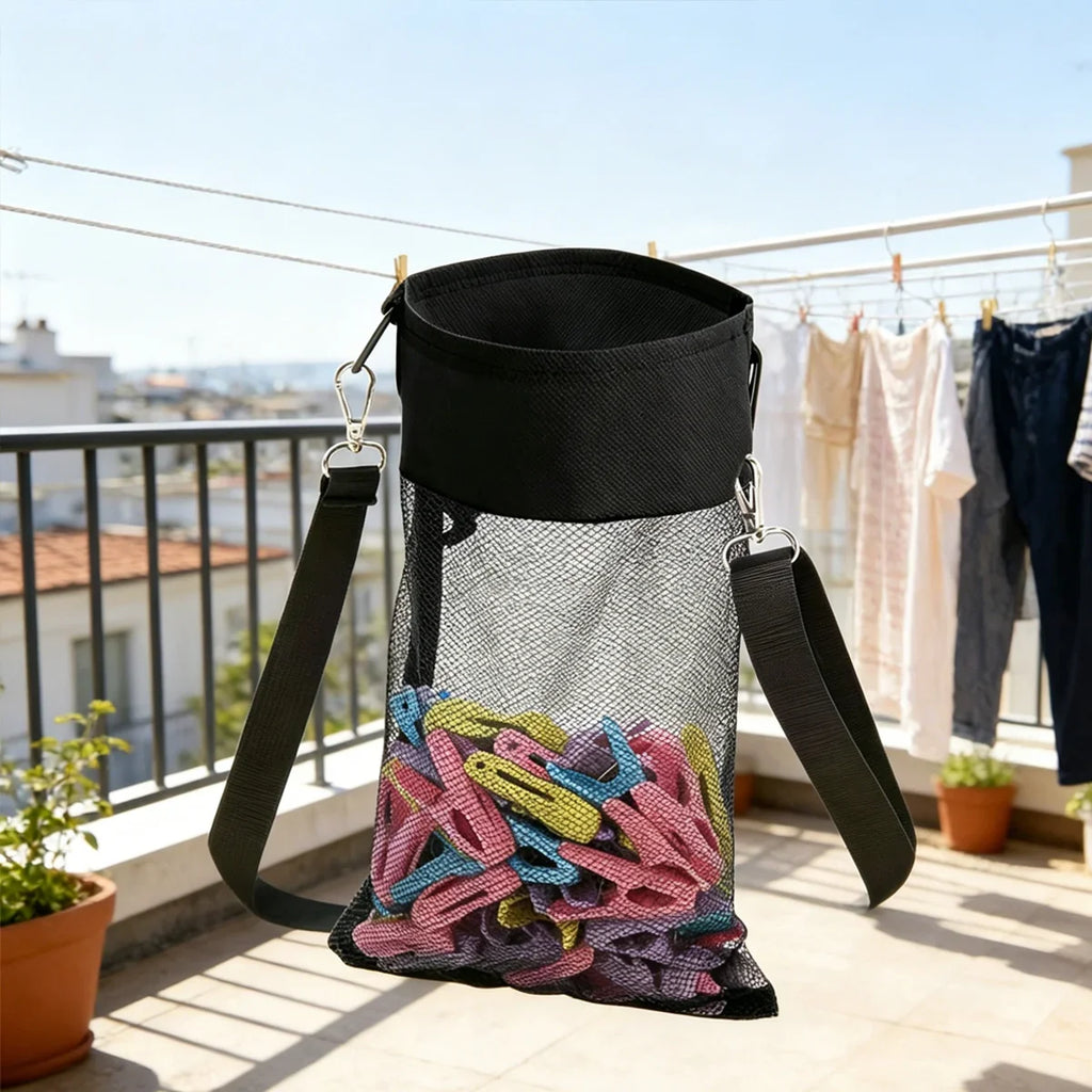 Hanging Mesh Clothes Peg Bag – Drawstring Storage Organizer