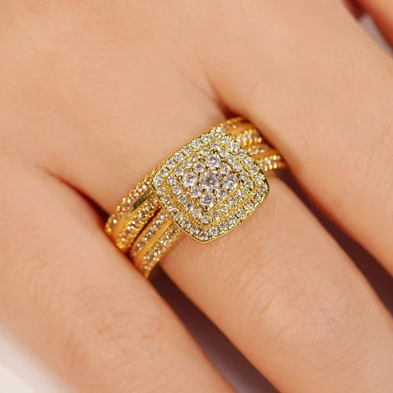 Huitan 2-Pc Gold Bridal Ring Set – Cubic Zirconia Women