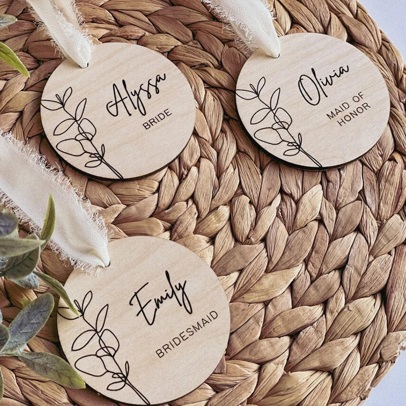 Personalized Wooden Bride & Bridesmaid Dress Hanger Tags – 3 Pack