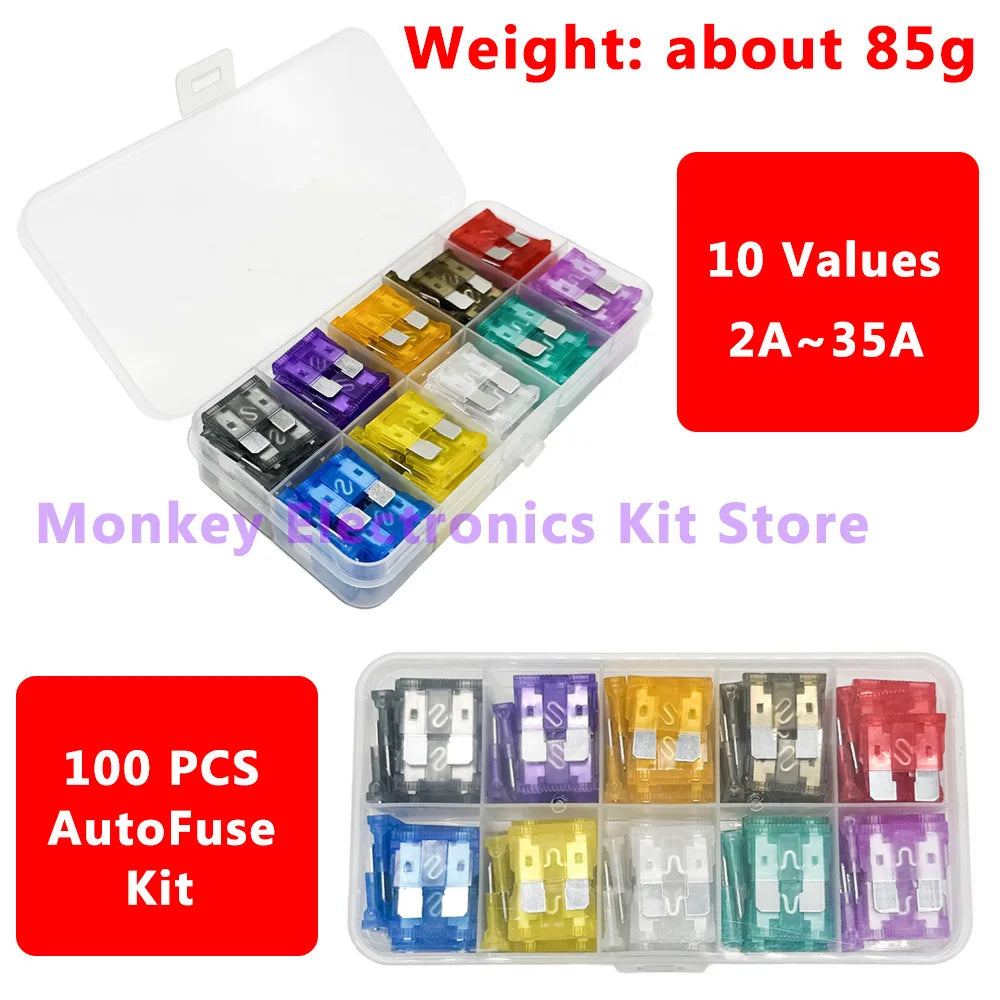 100-Piece Car Blade Fuse Kit 15A–35A with Storage Box | ATC/ATO
