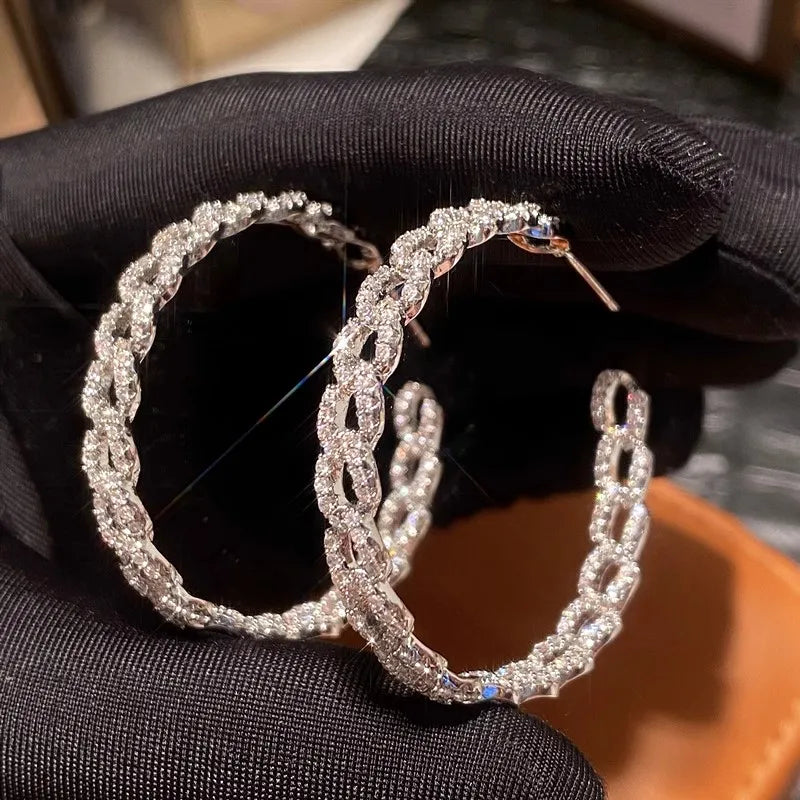 Huitan Cubic Zirconia Chain Loop Drop Earrings – Silver