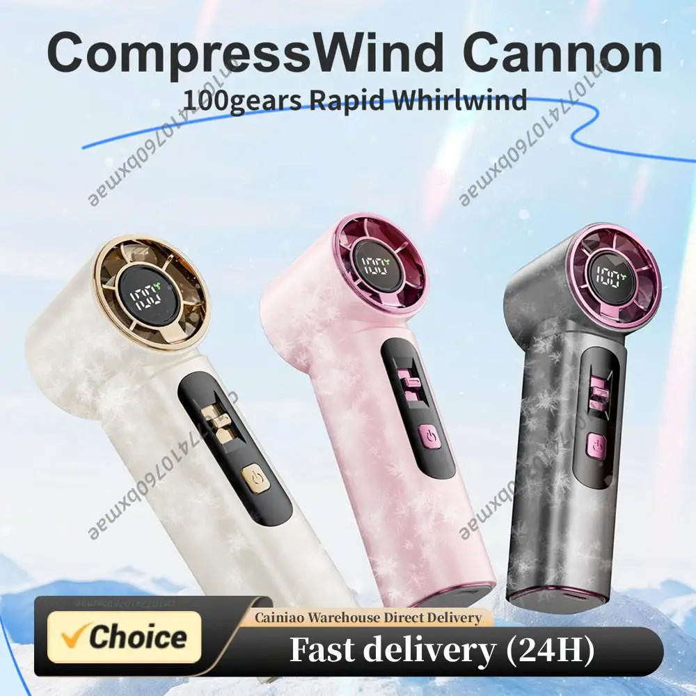 Portable Handheld Turbo Fan Rechargeable Personal 100 Speeds LED