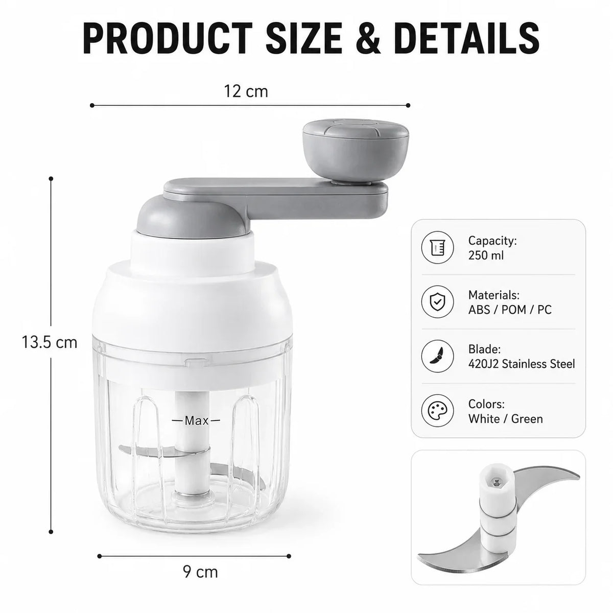 Manual Food Processor 250ml – Hand Crank Vegetable Chopper