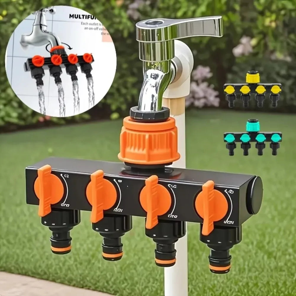 4-Way Garden Hose Splitter with Independent Valve Switches