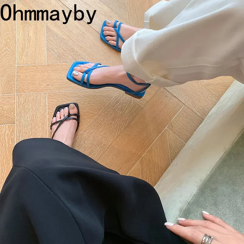 Women's Gladiator Flat Sandals – Open Toe Narrow Band Buckle