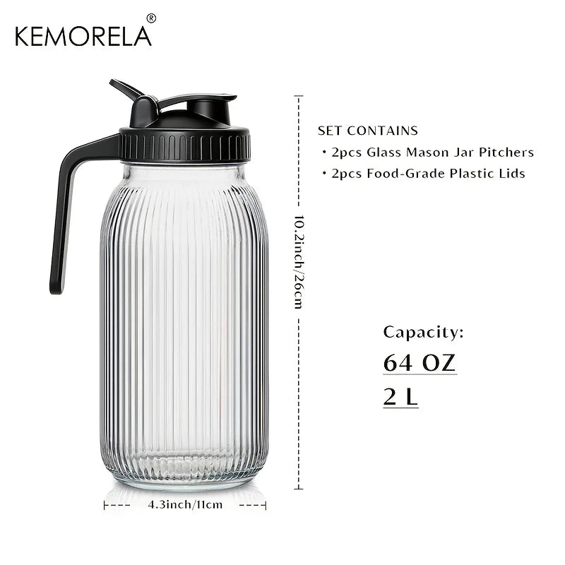 KEMORELA Glass Mason Jar Pitcher Set of 2 – Pour Spout Lid