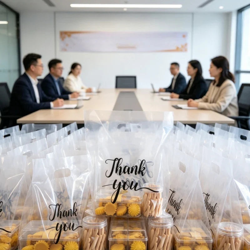100 Transparent Thank You Gift Bags – Plastic Baking Packaging