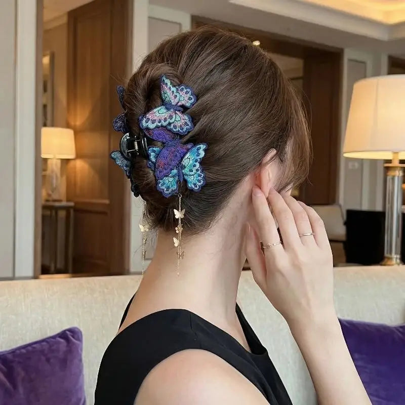 Chinese Butterfly Hair Claw Clip – Floral Tassel Hanfu Style