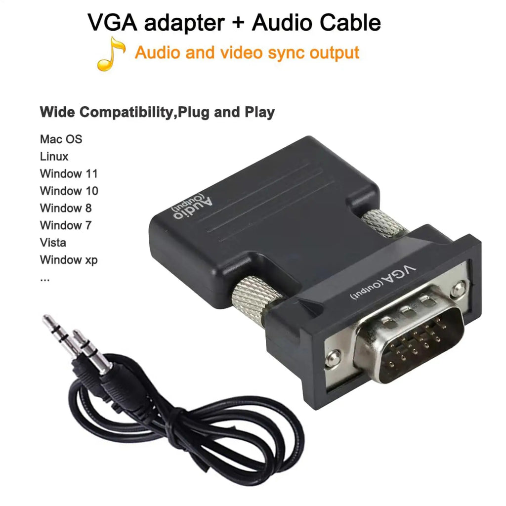 HDMI to VGA Adapter 1080P with 3.5mm Audio – Laptop & Projector