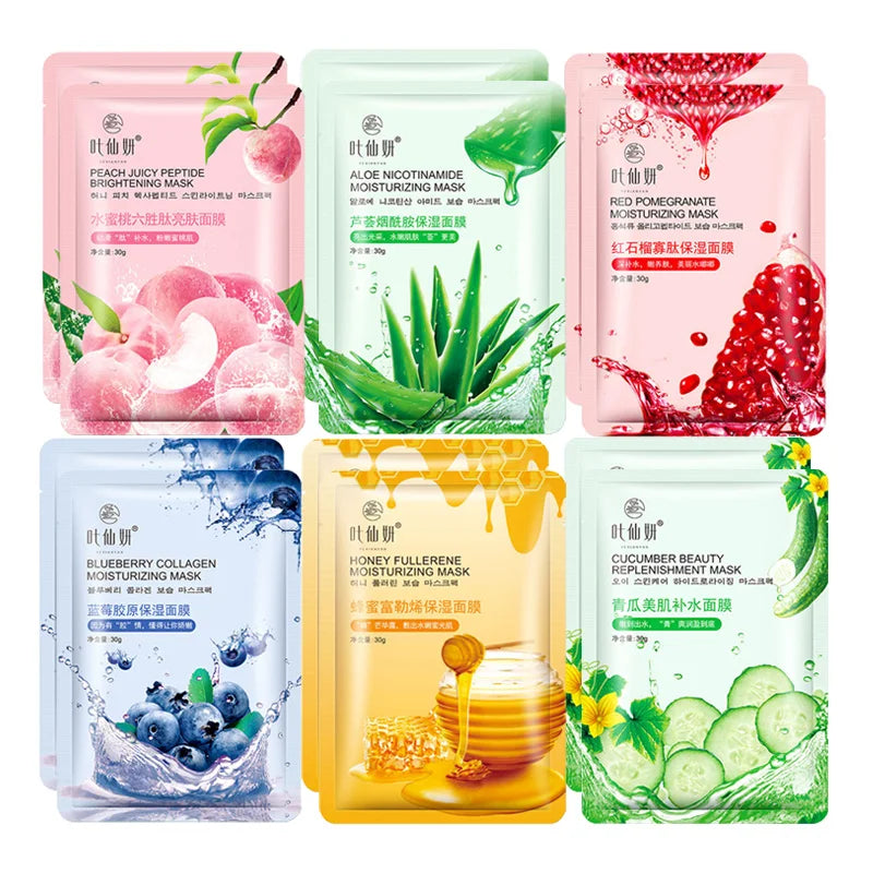 12-Pack Fruit Sheet Face Masks – Blueberry, Aloe & Cucumber