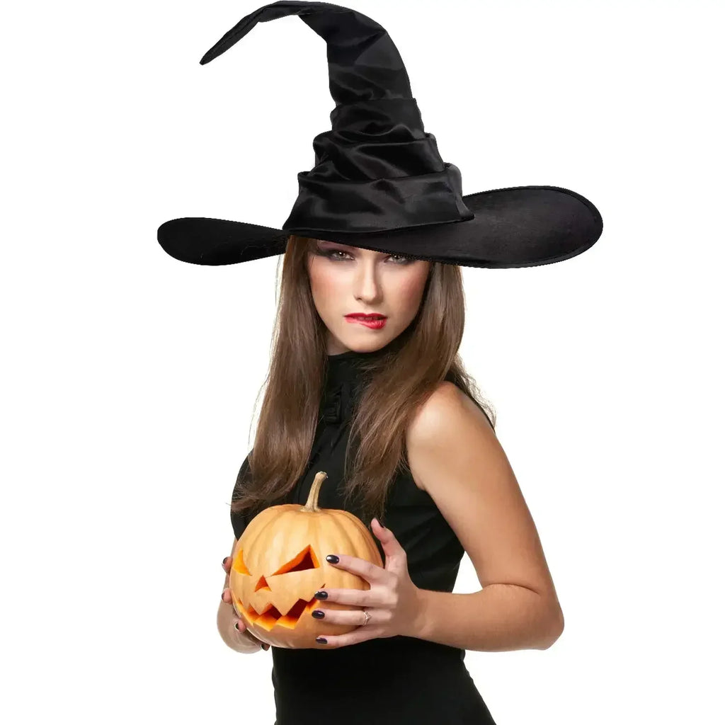 Halloween Witch Hats Black Folds Wizard Hat Women Men Masquerade