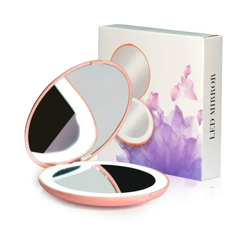 Foldable Compact Magnifying Makeup Mirror with LED Lights