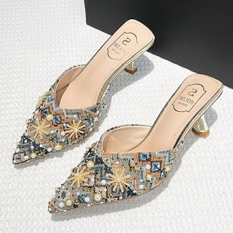 Women's Rhinestone High Heel Slippers – Bridal Wedding Shoes