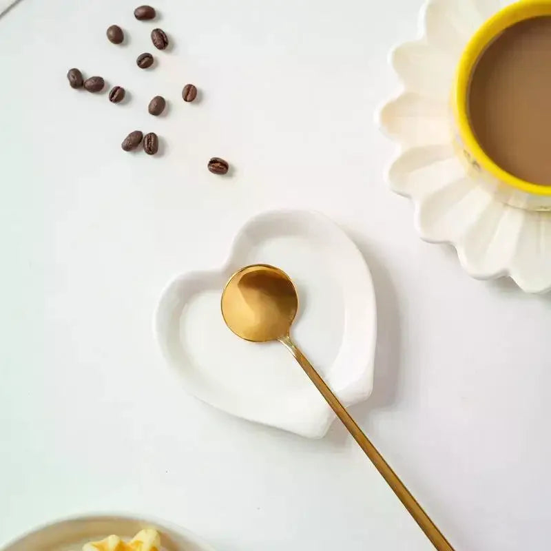 Creative Heart Shaped Ceramic Spoon Rest Pad Coffee Holder Soup Ladle