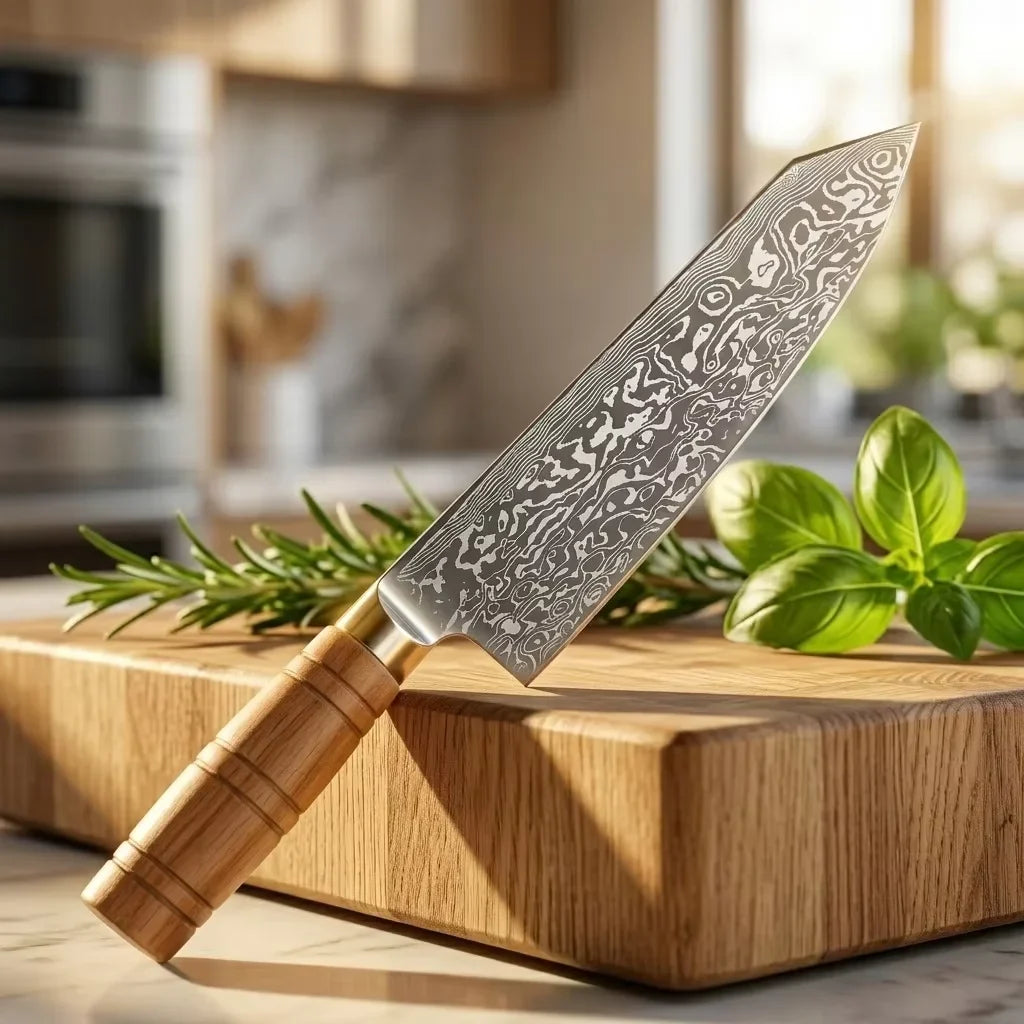 COOKCRAZE Japanese Chef's Knife – Damascus Steel & Oak Handle