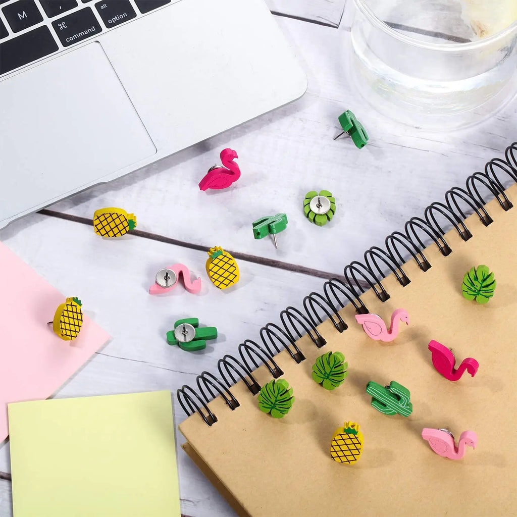 Bview Art DIY Wooden Flamingo Cactus Push Pins Decorative Thumb Tacks