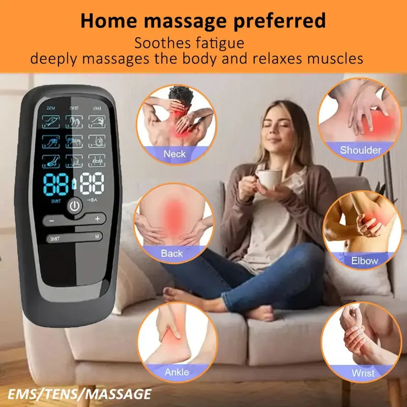 Dual-Channel EMS Muscle Stimulator with 10 Electrode Pads