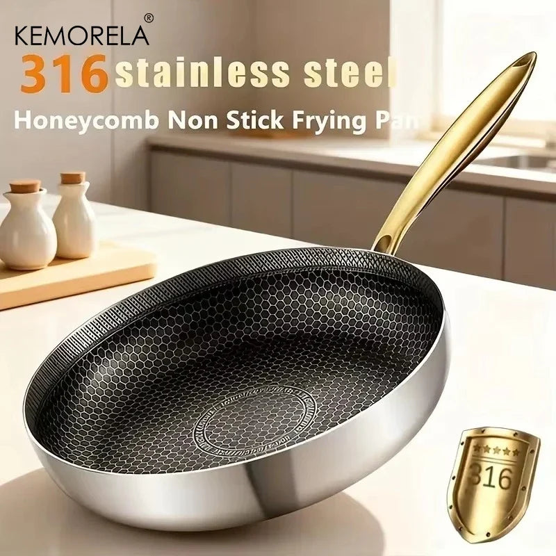 KEMORELA 316 Stainless Steel Non-Stick Honeycomb Skillet Wok