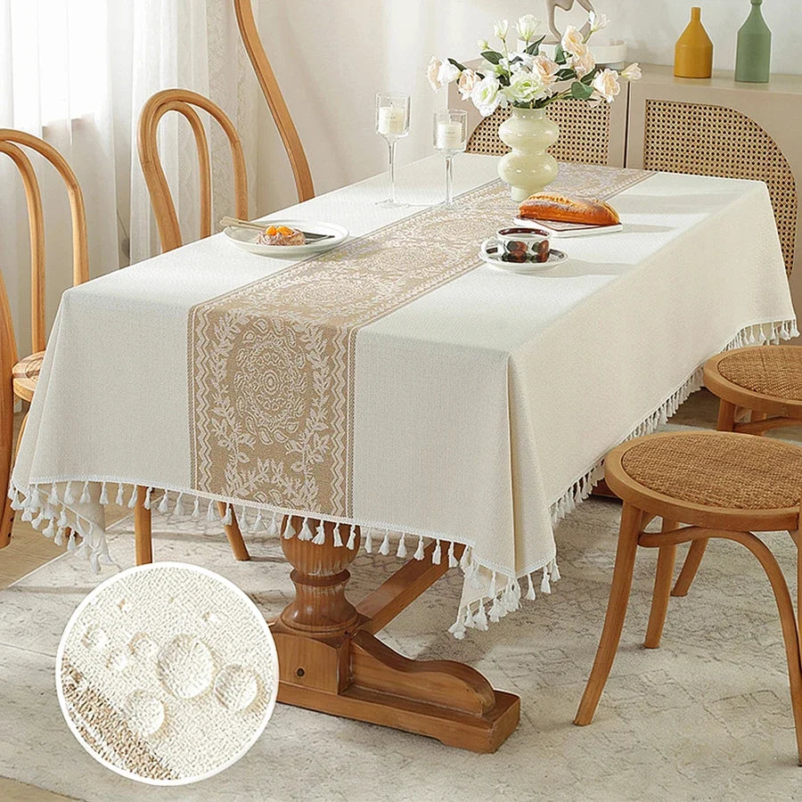 Battilo Vintage Linen Tablecloth | Waterproof Rectangle Cover