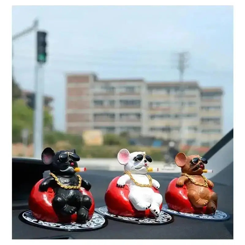 Bulldog Car Dashboard Figurine – Resin Dog Ornament Decor