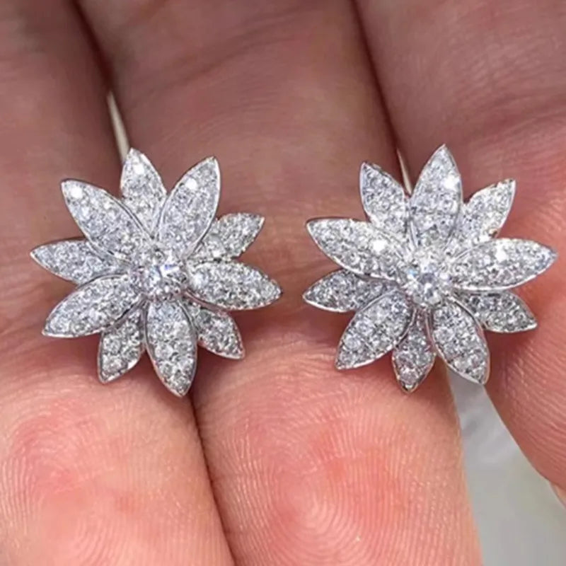Huitan Flower CZ Stud Earrings – Cubic Zirconia Women's Studs