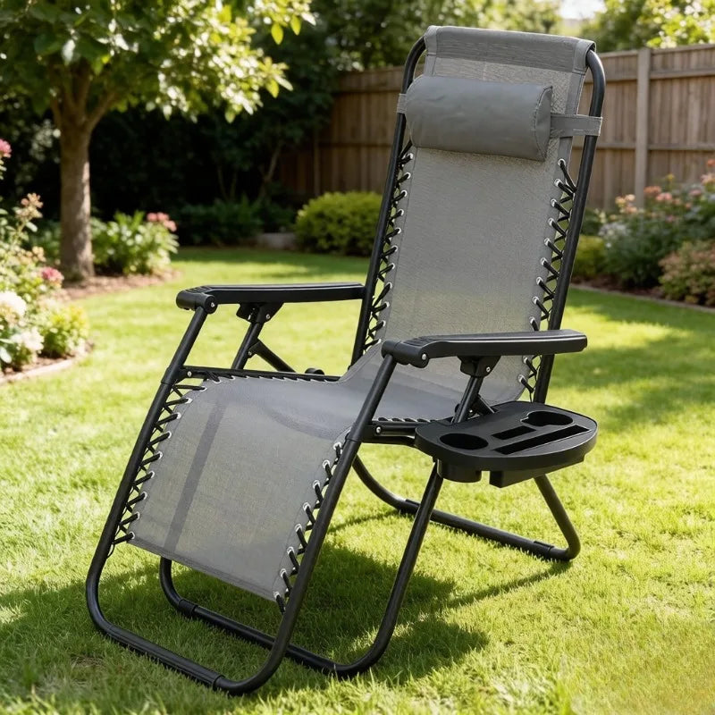 Folding Outdoor Lounge Chair – Cup Holder & Headrest