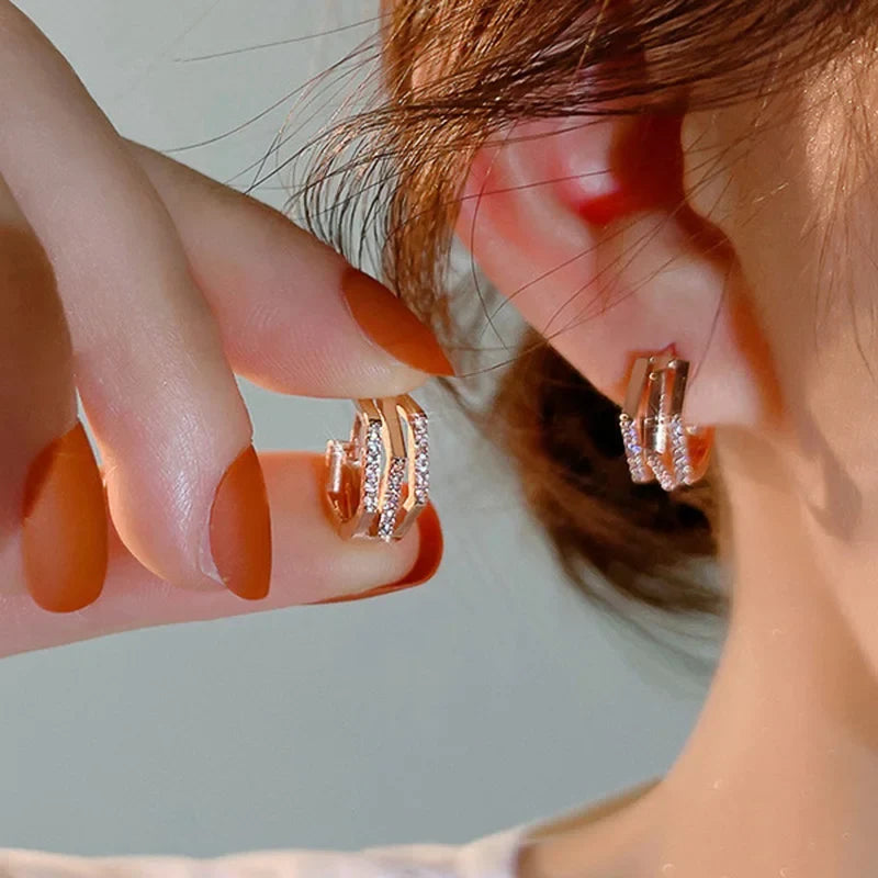 Huitan Rose Gold Geometric Hoop Earrings | Cubic Zirconia