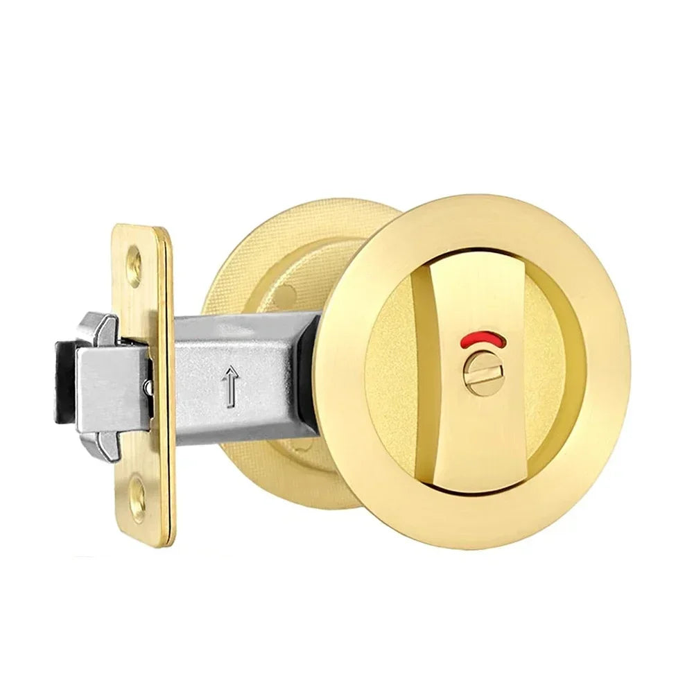 Gold Flush Pocket Door Lock – Zinc Alloy & Privacy Indicator