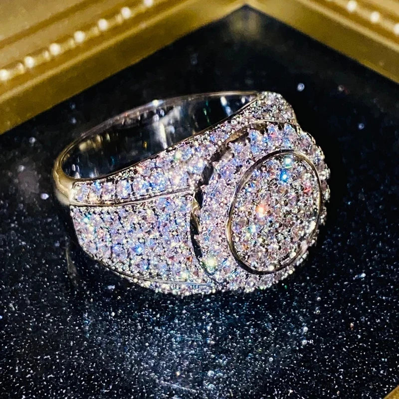 Huitan Women's Cubic Zirconia Pave Ring – Sparkling Party Band