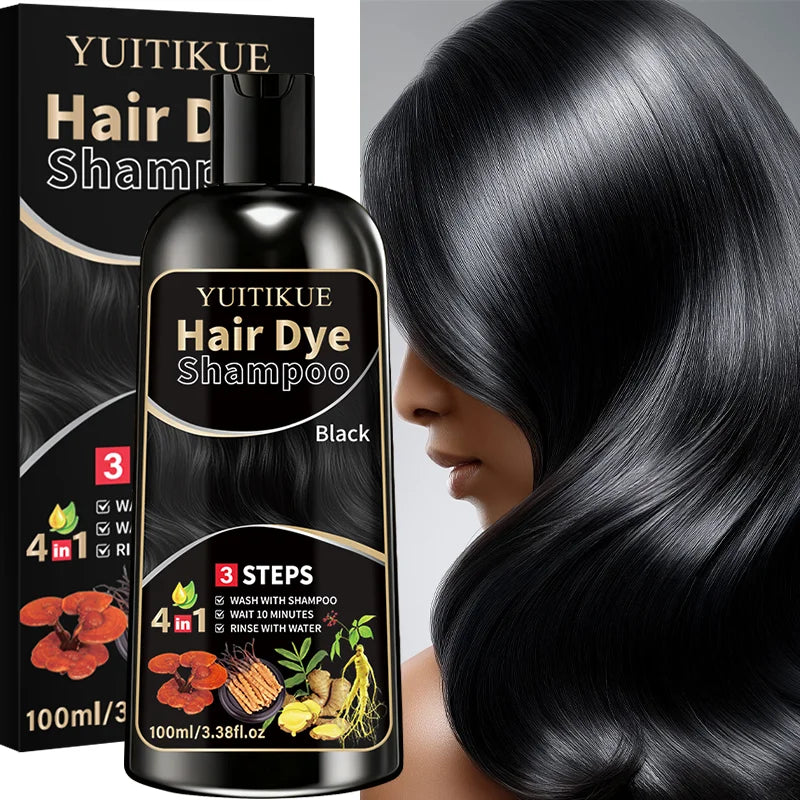 YUITIKUE Herbal Black Hair Dye Shampoo – Long-Lasting Color