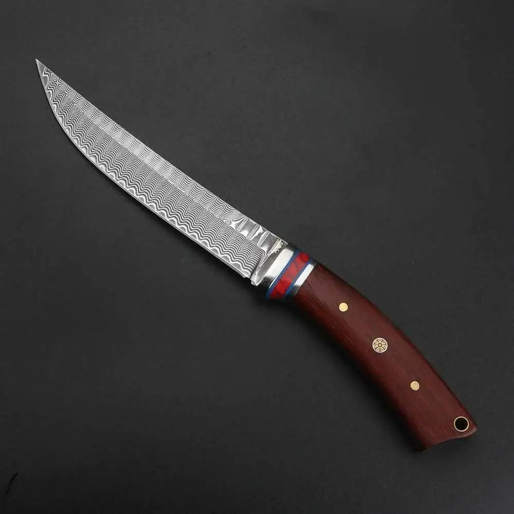 Damascus Steel Chef Knife – Fixed Blade Kitchen & BBQ Knife