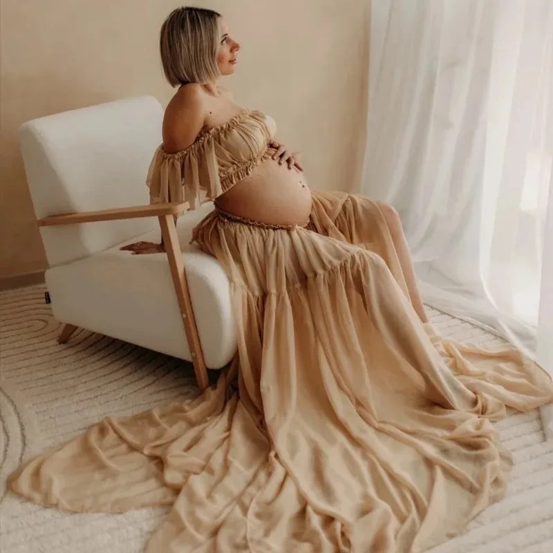Maternity Photoshoot Dress 2-Piece | Chiffon Gown & Nursing Top