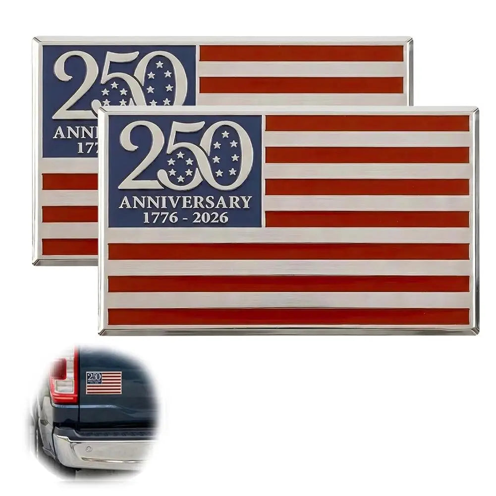 US 250 Metal Flag Car Decal 1776-2026 Patriotic Emblem Badge Pickup