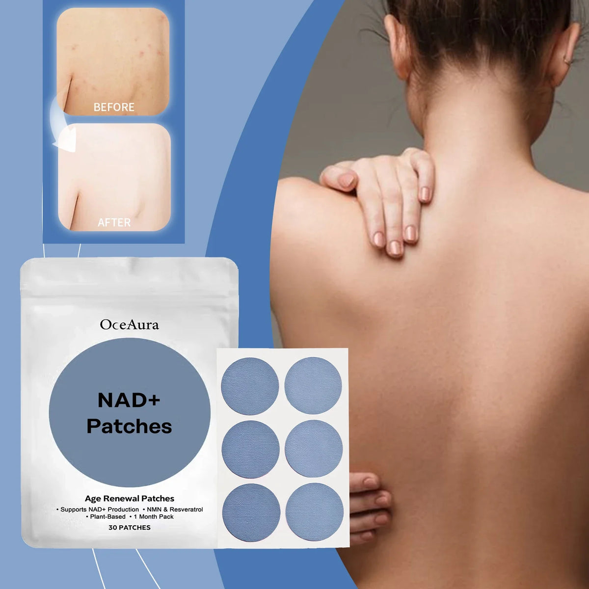 OceAura NAD+ Hydrating Body Patches | 30pc Moisturizing Skin Care