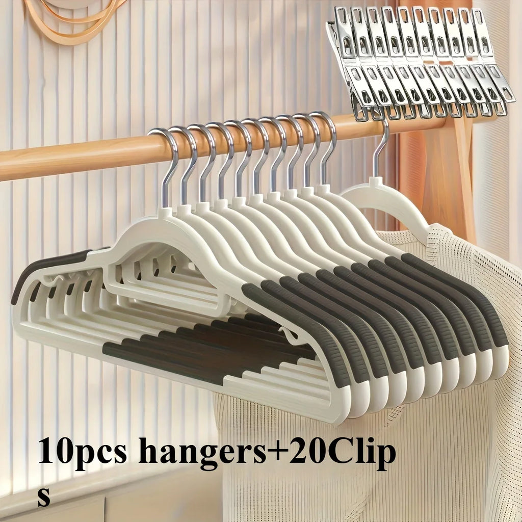 10 hangers+20 Clips Anti Slip Hangers Heavy Duty Velvet Clothing