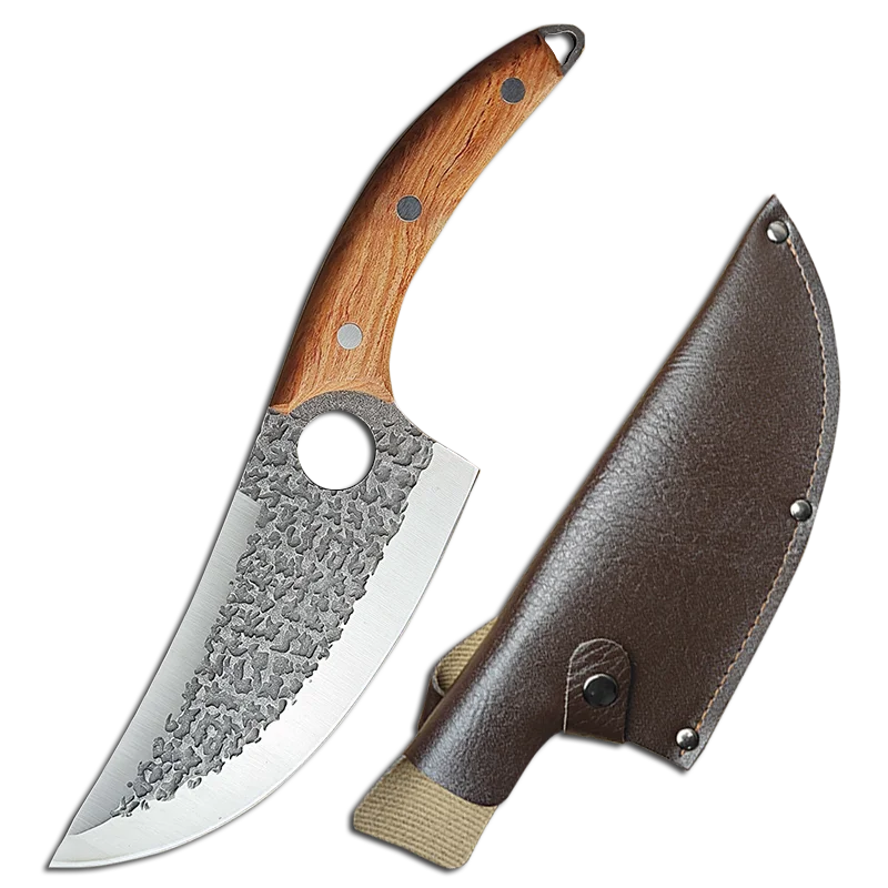 7-Inch Hand Forged Butcher Knife – Full Tang Wood Handle & Sheath