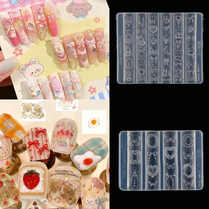 3D Silicone Nail Art Mold – Bow, Rabbit, Flower & Moon DIY