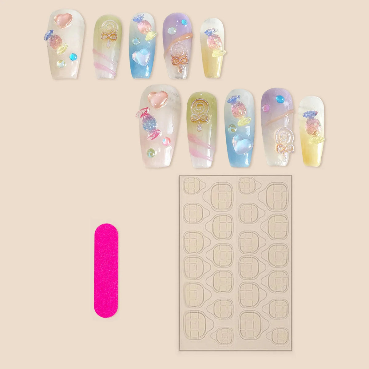 Korean Candy Crystal Press On Nails – Colorful Handmade Set