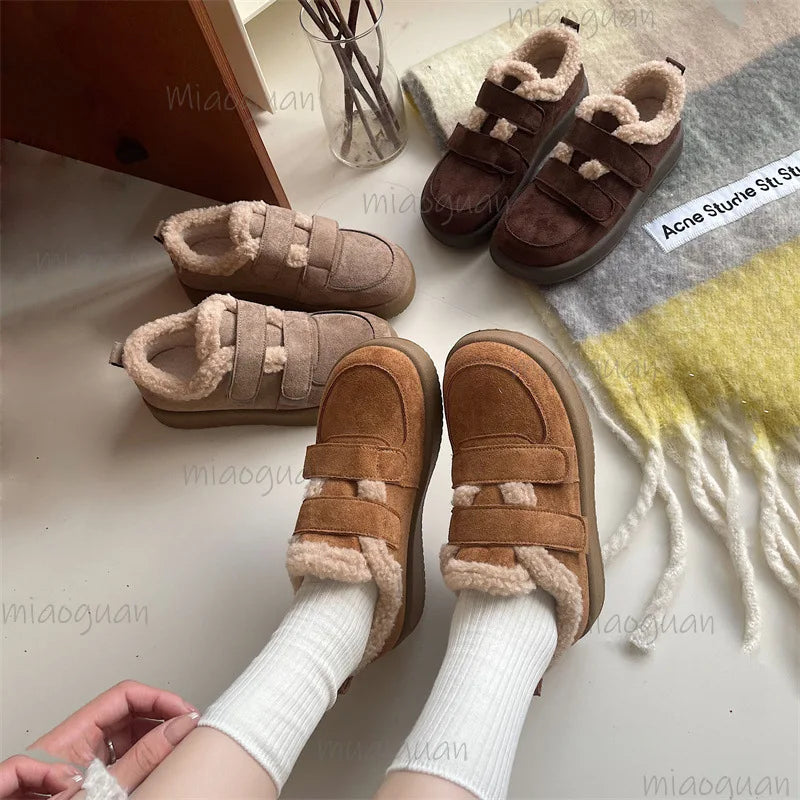 Women's Plush-Lined Faux Suede Ankle Snow Boots | Winter Flat