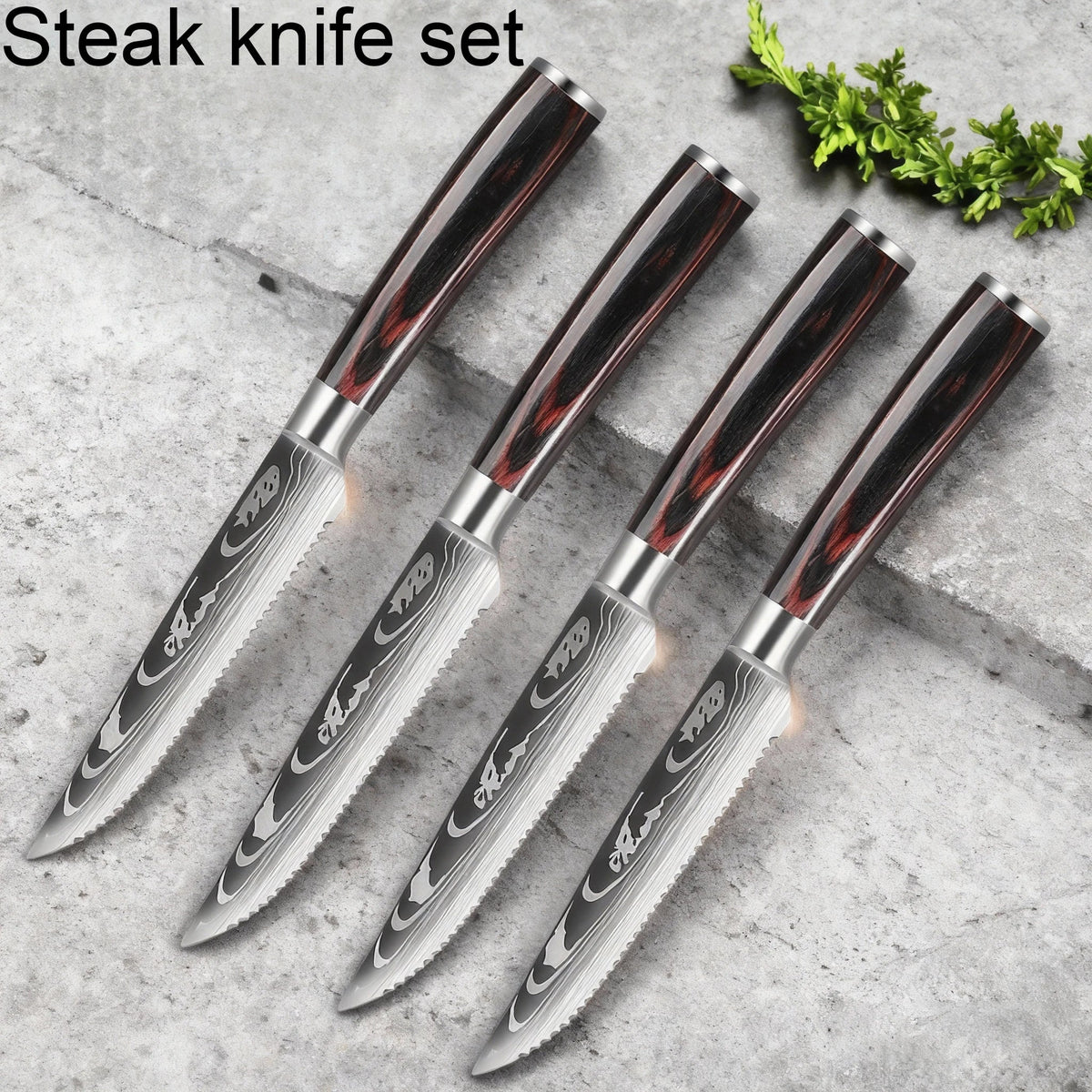 Damascus Steak Knife Set 1–8 Pcs | 4.5" Stainless Steel Knives