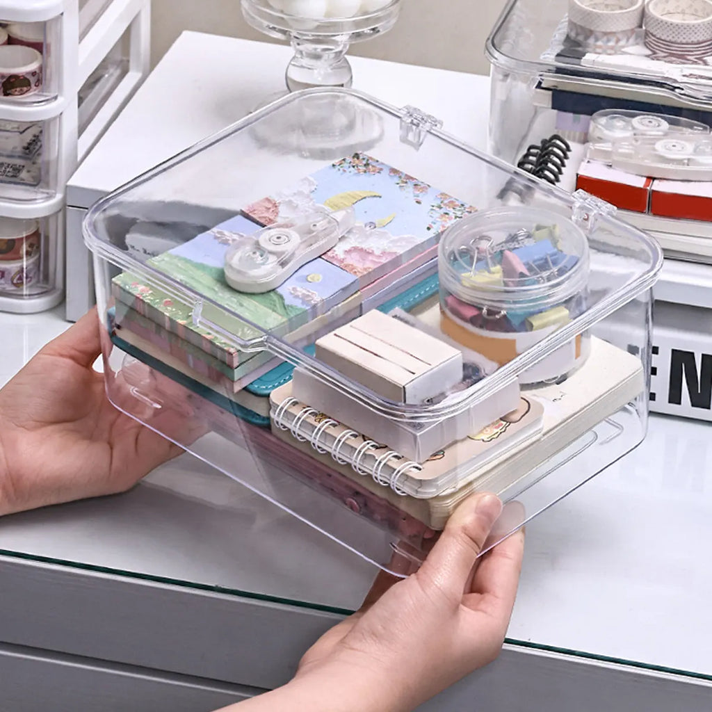 Plastic Storage Box Covered Flip Desktop Container Office Supplies