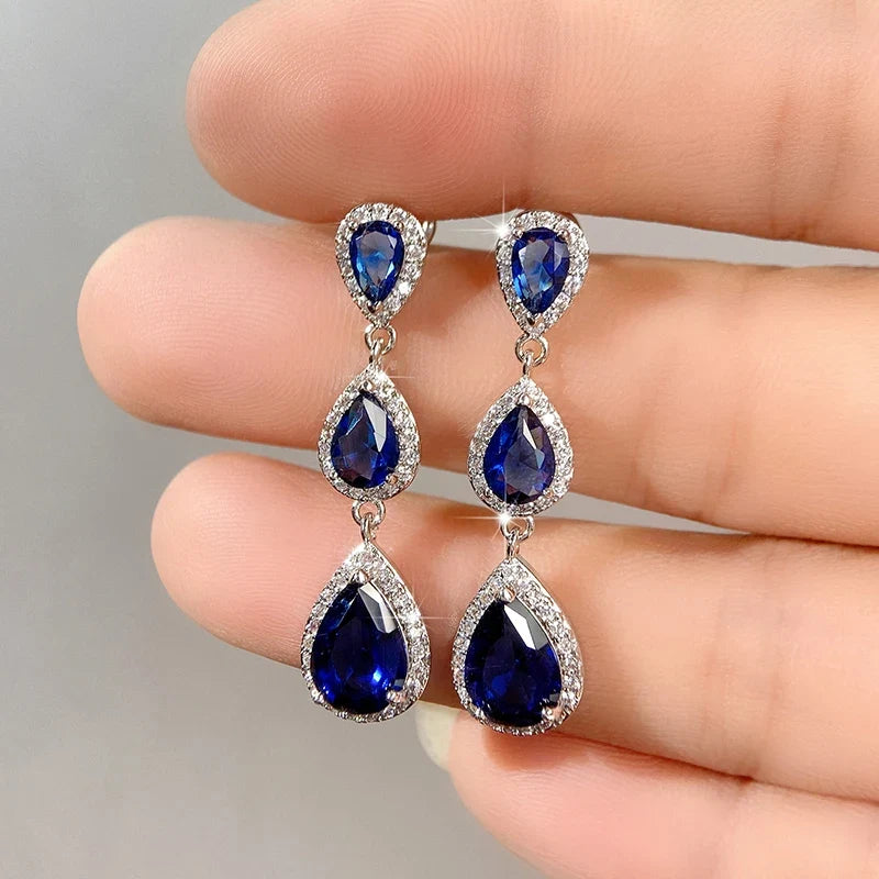 Huitan Blue Cubic Zirconia Dangle Earrings | Women's Fashion