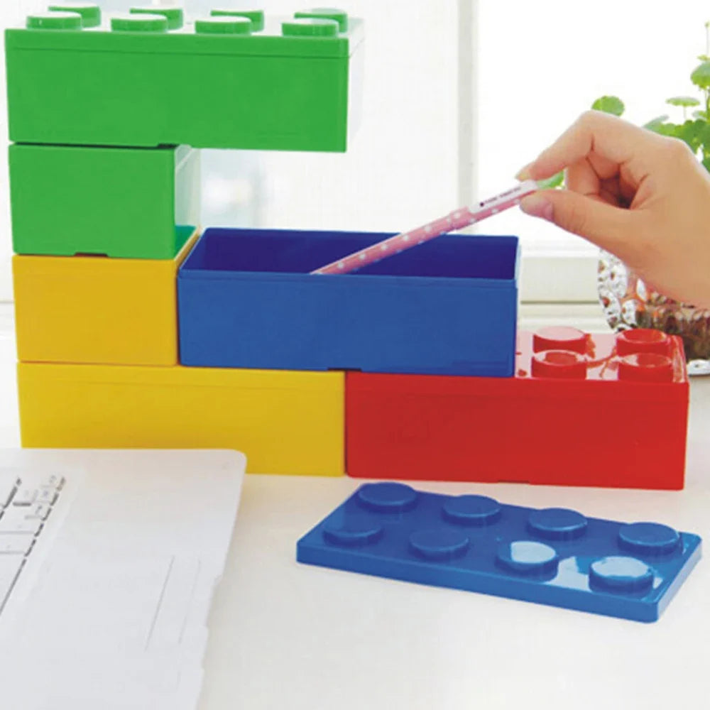 Stackable Building Block Storage Box | Modular Desk Organizer