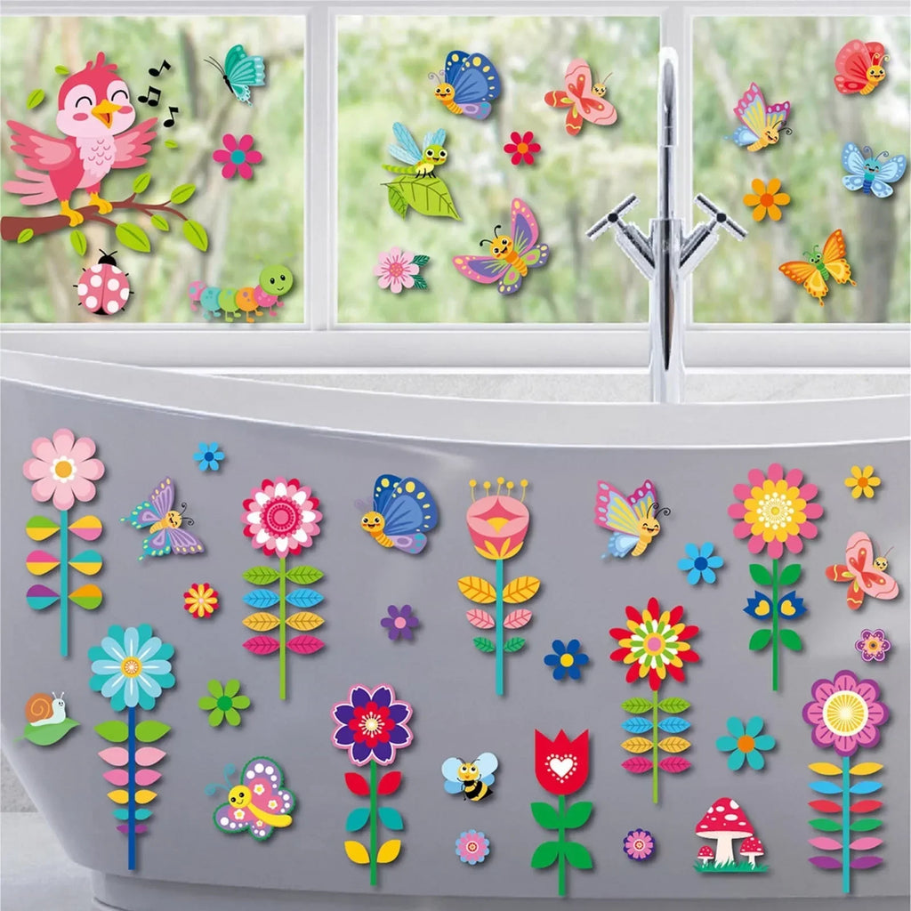 Spring Gel Clings Butterfly Flowers Window Decals Stickers Kids
