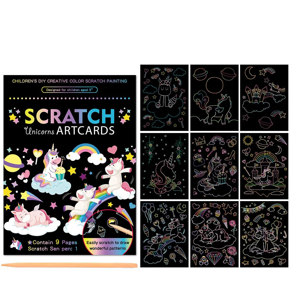 Children Scratch Painting Magic Rainbow Colors Art Card Books Early