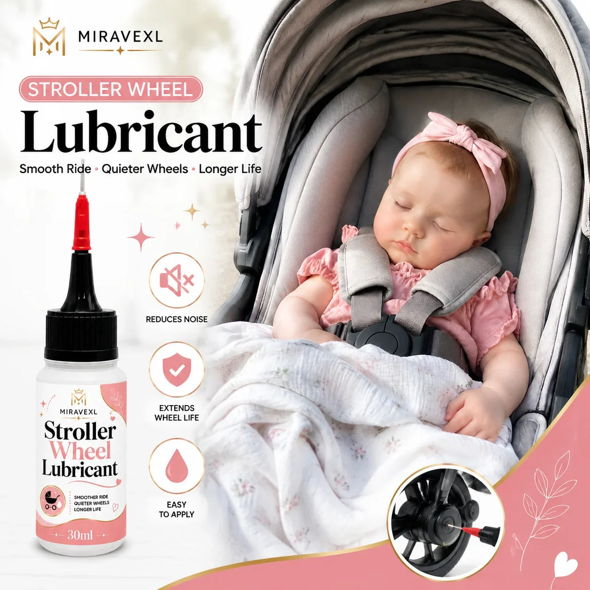 MIRAVEXL Stroller Wheel Lubricant 30ml – Smooth Quiet Ride