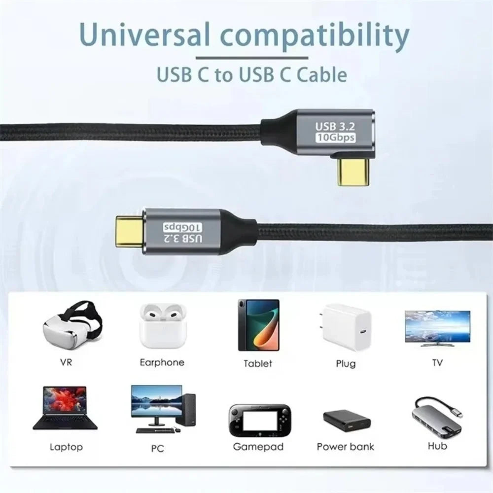 USB 3.2 Gen 2 Type-C Extension Cable 100W 10Gbps 90°