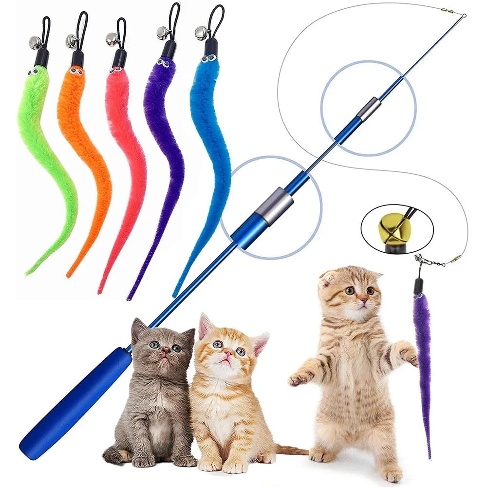 Worm Cat Teaser Toy Replacement Heads – Plush Wand Refills